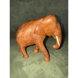 Hand‎ Carved Solid Wood Elephant Vintage African Tribal Safari Figurine 5.5"